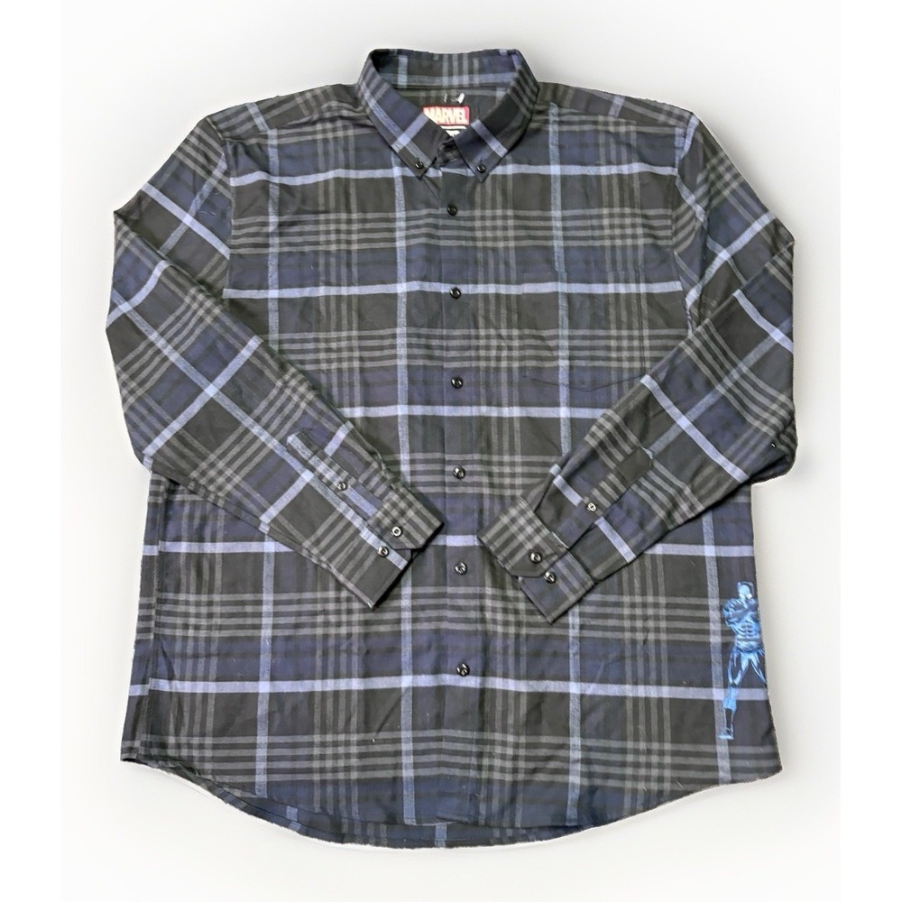 RSVLTS MARVEL BLACK PANTHER PLAID FLANNEL SHIRT BLACK BLUE MENS 2XL NEW
